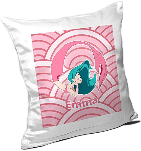 Eurofoto Kissen mit Namen Emma und schönem Motiv mit Meerjungfrau für Mädchen | Namenskissen personalisiert | Kuschelkissen | Schmusekissen