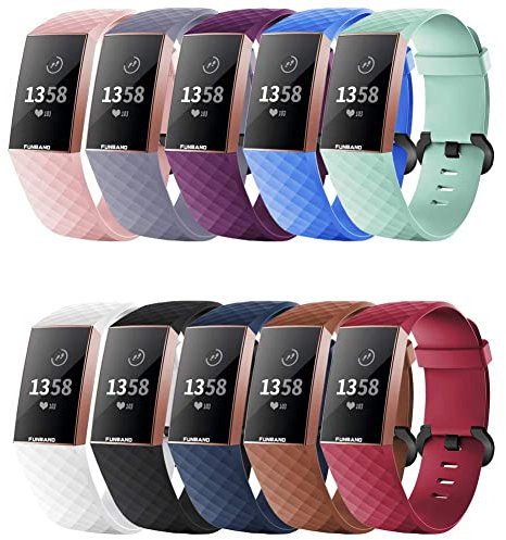 FunBand für Fitbit Charge 3/Charge 4 Armband,Klassisch Verstellbares Ersatz weiches Silikon Sporty Wrist Strap Band Armbanduhr Uhrenarmband Schlaufe Armbänder für Fitbit Charge 3/Charge 4 Smartwatch