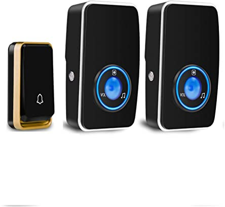 『No Battery Required』Wireless Doorbell Waterproof, AURTEC Door Chime Kit with 2 Plug-in LED Flash Receivers & 1 Press Self-Powered Transmitter, 51 Chimes, 4 Volume Levels, No Battery Required, Black
