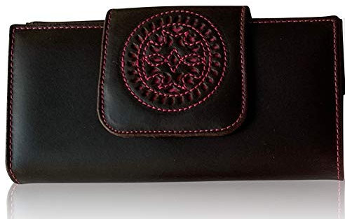 LEGADO Cartera Mujer Monedero de Mujer Billetero Piel Rosa Fuxia señora Cuero Grande Gran Capacidad Hecho en Ubrique España Regalo Pulsera Bandera ESPAÑA (Grande)