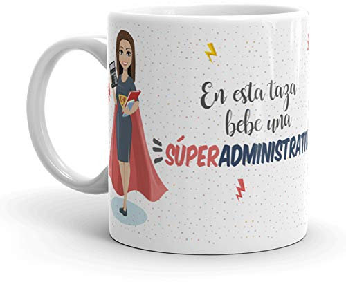 Kembilove Taza de Café Administrativa – En esta taza bebe una Súper Administrativa – Taza de Desayuno para la Oficina – Taza de Café para Profesionales de Superhéroes – Regalos Personalizados