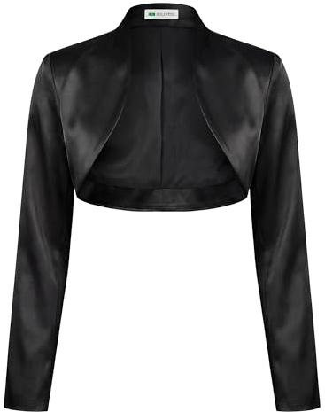 BOLEROSE Formal Long Sleeve Satin Bolero Shrug (Black, US 10)