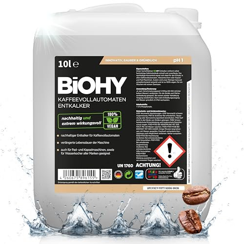 BiOHY Kaffeevollautomaten Entkalker (10 Liter Kanister) | Flüssiger Entkalker für Kaffeemaschinen & Wasserkocher | effektiver Kalklöser für alle Marken | mit allen Geräten kompatibel
