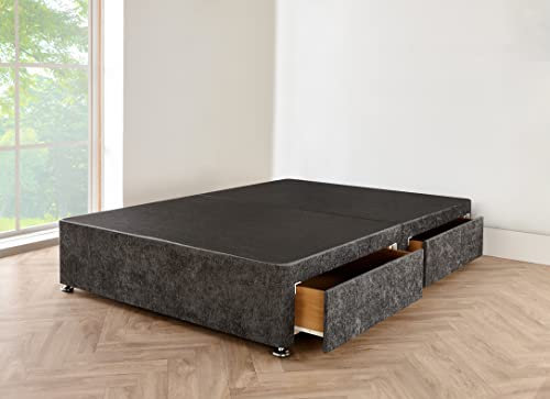 Divan Beds Deals | Charcoal Chenille Divan Bed Base with Storage - Available in 3ft, 4ft, 4ft6, 5ft, 6ft (5FT King Size Divan Bed Base - 4 Drawers)