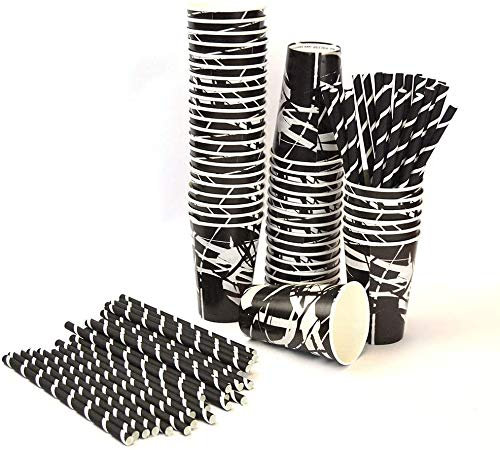 PZ 150 Bicchieri Neri E Bianchi in Carta ML 310 + 150 CANNUCCE Nere in Carta Paper Black RICICLABILE COMPOSTABLE