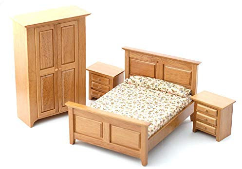 Melody Jane Puppenhaus Eiche Hell Country Schlafzimmer Möbel Set 1:12 Maßstab 4 Teile