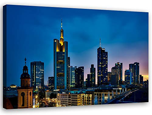 Leinwandbild XXL Frankfurt Wandbild Kunst Architektur Blau 120x80 cm