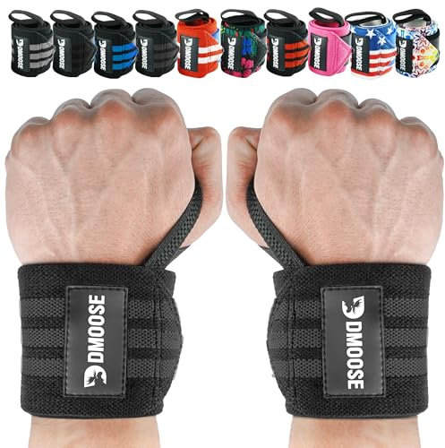 DMoose Fitness Wrist Wraps for Weightlifting 18- Heavy Duty Gym Wrap with Hand Thumb Loop for Support & Pain Relief, USPA Approved Powerlifting, Weight Lifting Wrist Straps for Men & Women Work Out