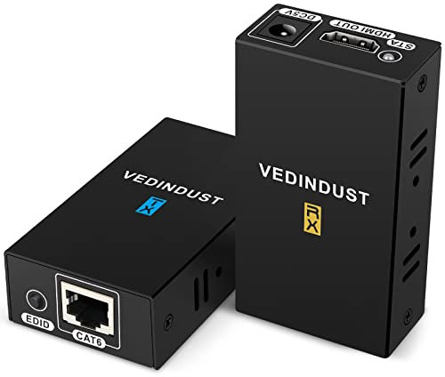 VEDINDUST HDMI Extender 1080P 60M 196ft Extendeur Ethernet en rj45 Transmission sur Cat5e 6 7 émetteur et récepteur Pour Full HD 3D Soutien Sans Perte pour Lecteur PS4 PS5 Sky Xbox HDTV