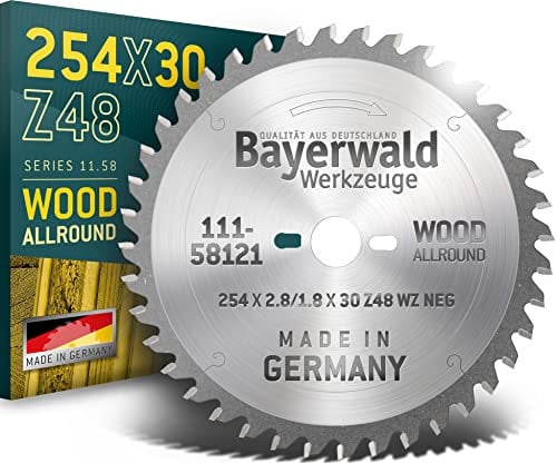 Bayerwald - HM Kreissägeblatt für Holz - Ø 254 mm x 2,8 mm x 30 mm | WZ negativ (48 Zähne) | für Metabo KGS 254 | Kombinebenlöcher