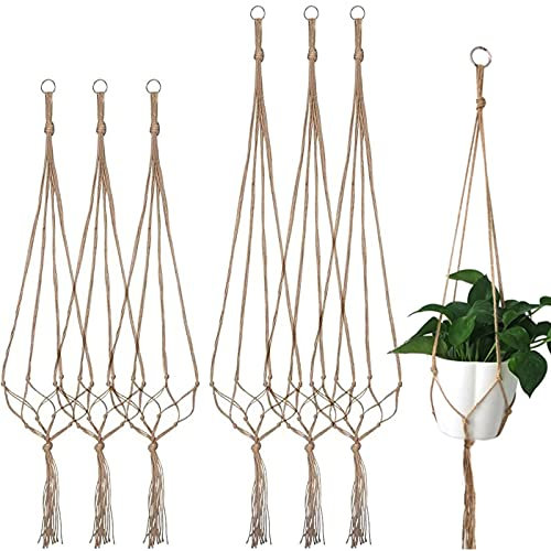 6 Pcs Panier Suspendu En Corde De Jute Porte Plante Suspension Macramé Plante Corde Cintres De Plantes En Macramé Pour Plafonds Intérieurs Extérieurs Balcons Terrasse Décoration Décoration Murale