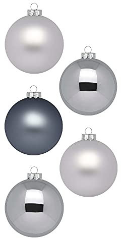 Inge Glas Magic Weihnachtskugeln klein | 36 Kugeln 4cm | Christbaumkugeln aus Glas (Hazy Grey | grau matt/Glanz)