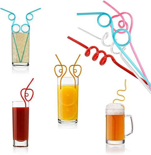 Silly Straws Creative Curly Colourful Creative Multi-Shaped Random Straws Reusable PET Plastic PVC Novelty Party Supplies for Home Bar Beverage Shop Weddings Birthdays Family Reunion (5)