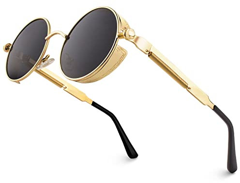 CGID Sonnenbrille Herren Rund Polarisiert Retro Steampunk Runde Metallrahmen Damen Brille mit UV400-Schutz