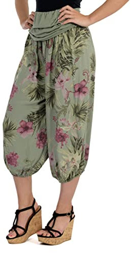 Malito Damen Aladinhose mit floralem Muster, Haremshose zum Tanzen, Pumphose zum Chillen - Freizeithose - Pluderhose 8938 (Oliv)