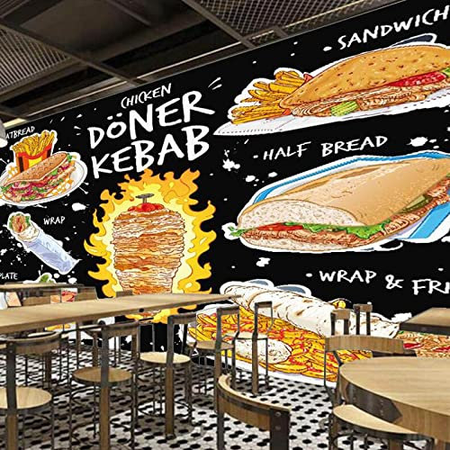 3D américain Fast Food Mural papier peint poulet Doner Kebab Snack Bar Restaurant décor industriel fond papier Murale Papier Peint 3D Salle de séjour Chambre à coucher séjour Mural enfant-350cm×256cm