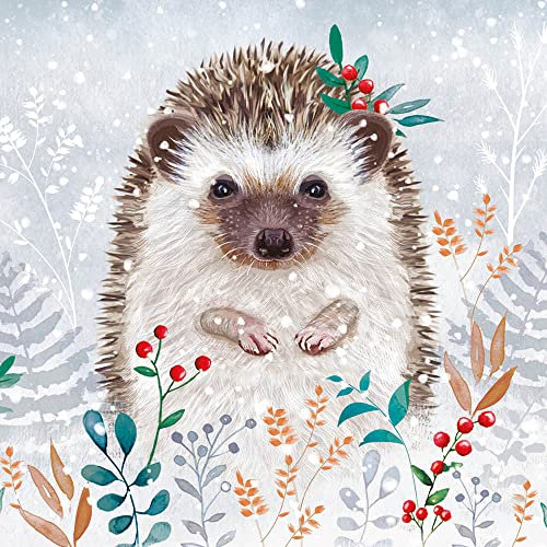 Museums & Galleries Artistic Charity Weihnachtskarten, Motiv: Winterlaub, Igel, verschneite Szene, mehrfarbig, 160 x 160 mm, 8 Stück