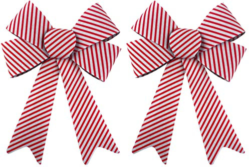 Blue Whale Gifts Large Candy Cane Stripe Red White Christmas Bow 32cm Decorations (Set of 2)