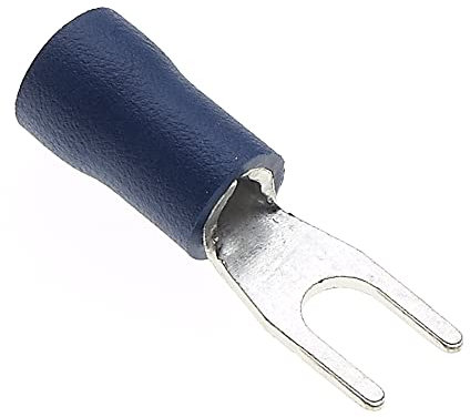 Fork Crimp Terminal, Pack Of 100 - Blue, 24A, 3.7mm - Heat Shrink Fork Connectors, Tinned Copper Connectors, Insulated U-Type Wire Terminals