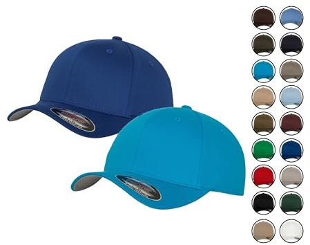 2er Flexfit Unisex Wooly Combed Cap Baseball Caps graue Unterseite S M L XL XXL Basecap Mütze, S/M, 1x Royal + 1x HawaiianOcean + 1x HL-Kauf Notizblock
