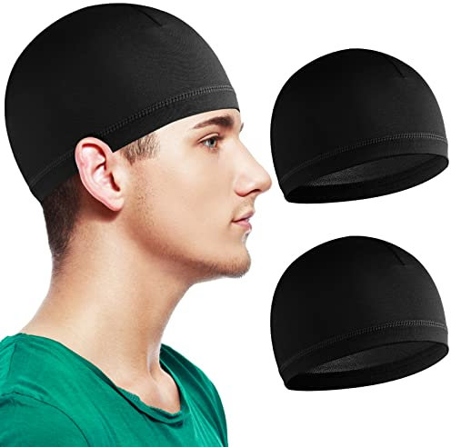 WLLHYF 2er Pack Wave Caps für Männer Frauen Totenkopfmützen Weiche Baumwolle Schlafmützen Dehnbare Beanie Atmungsaktive Kopfbedeckung Futter Schweißableitende Kappe für Radfahren Laufen Sport