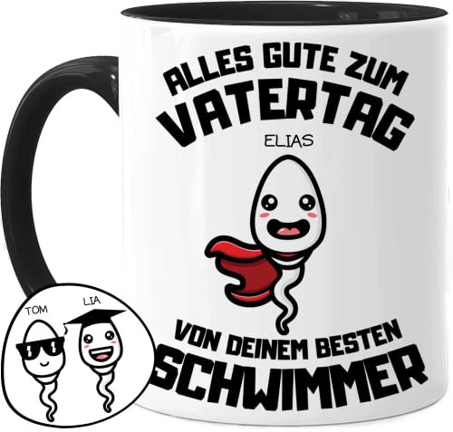 Tassenliebling® Papa Tasse personalisiert mit 1-4 Kindern - Schwarz - Papas bester Schwimmer - Vatertagsgeschenk Geburtstag - Werdender Papa Geschenk lustig zum Vatertag mit Baby, Tochter, Sohn