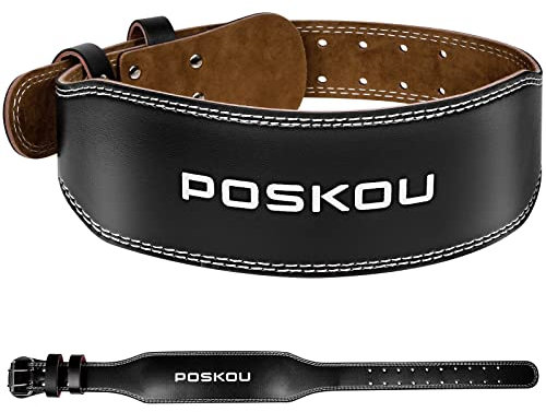 POSKOU Gewichthebergürtel Herren Damen Leder 4, 10 Verstellbar Löcher Trainingsgürtel Schnalle Fitness Krafttraining Gewicht Gürtel (Schwarz, Größe M: 70-80 cm Taillenumfang (27-32))