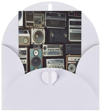 AdaNti Vintage Wall of Radio Boombox Print Grußkarte mit Umschlägen, halbgefaltet, Karton, Perlglanzpapier, Dankeskarten für Weihnachten, Geburtstag, Party, 15,2 x 10,2 cm