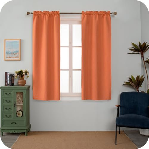GIRASOLE HOME Coppia Tende Barbados Termiche Totalmente Oscuranti 2 Pannelli da 55x130cm con Tasca, Arancione