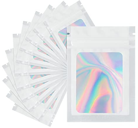 JijAcraft Lot de 100 Sacs en Mylar Blancs à Fermeture Éclair - Refermables Avec Fenêtre Avant pour Petites Entreprises - Pour Stocker Bonbons, Bijoux (7 x 10 cm)