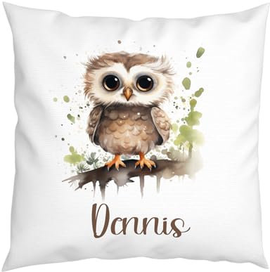 LIEBTASTISCH - Eule Kissen - Personalisiert mit Wunschnamen - Kinderkissen - Dekokissen - Tiere - Junge - Mädchen - Geschenk - 40cm x 40 cm Kissen mit Füllung. (Eule 1)