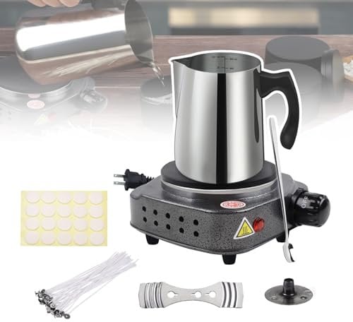 Wax Melter Kit with 500W Hot Plate, 1000ml Pouring Cup, DIY Candle Making Kit for Adult Beginners, Wax Wick + Base + Holder