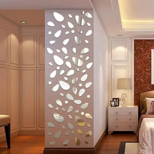 SSyang Pegatinas Pared Espejo 3D, 13 Pcs Espejo de Pared, Espejos de Acrílico Autoadhesivos Espejos Pegatinas, Decoración de Pared y Azulejo para Hogar Baño Dormitorio Sala de Estar (Plata)