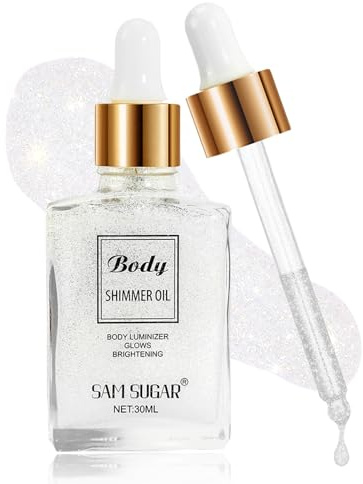 TITIMORE Körper Highlighter Öl Body Luminizer Schimmeröl Flüssig Glitzer Creme Body Glitter Oil Highlighter Körper Flüssiger Körper Glow Schimmer Makeup für Gesicht Körper Bein (#01-Pearlwhite)