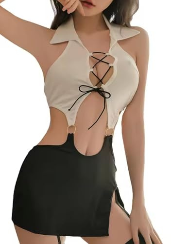MIZSPISE Büro Sexy Dessous Set Sekretär Outfit für Damen Cosplay Kostüm Sekretärin Reizwäsche Dehnbar Minirock Lingerie Body Unterwäsche Frauen Rollenspiel Babydoll Negligee mit String