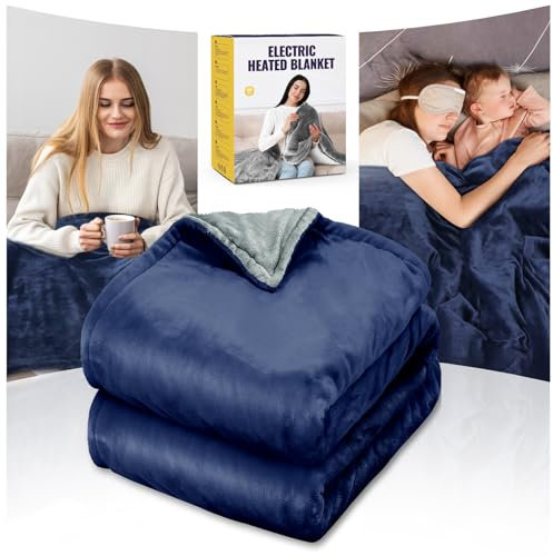 Qfun Coperta Termica Elettrica 180x100cm, Bifacciale Coperta Riscaldante Elettrica con 6 Impostazioni di Calore e 4 Timer, Rapido Riscaldamento Termocoperta Singolo Divano, Lavabile Plaid Riscaldabile