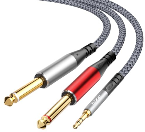 Tisino 3.5mm mini Jack to Jack 6.35mm Stereo Cable, 3m | 3.5mm TRS to Dual 1/4 6.35mm inch TS Mono Audio Breakout Cord for Phone, CD & MP3 Players, Speakers & Amps