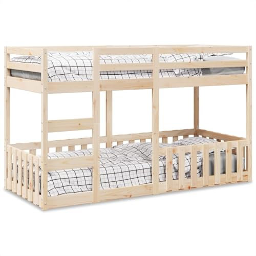 Willood Etagenbett, Kinderbett mit Rausfallschutz Leiter, Stockbett mit Lattenrost, Bett Holzbett Bodenbett 80x200 cm Massivholz Kiefer