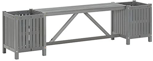 LLEZKBR Furniture Select-Panca da giardino con 2 fioriere, 150 cm, in legno massello di acacia, grigio