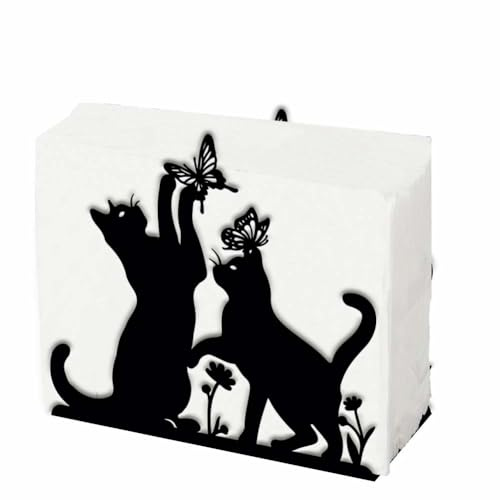 SUPERDANT Katze und Schmetterling Serviettenhalter für Tische Katze schwarzes Eisen Serviettenspender Tier Schmetterling Blumen Serviettenständer Praktische Dekoration für Küche