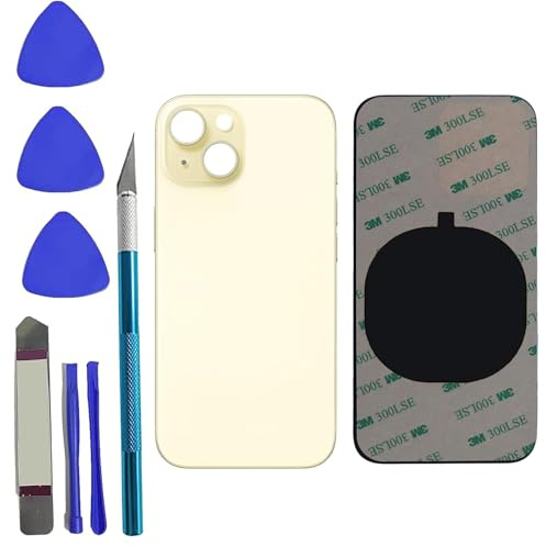 Peixiong 15 Plus Rear Back Glass Cover Replacement for iPhone 15 Plus Back Glass Replacement 6.7-inches with Pre-Installed Adhesive + Reparing Tool Kit (Yellow)