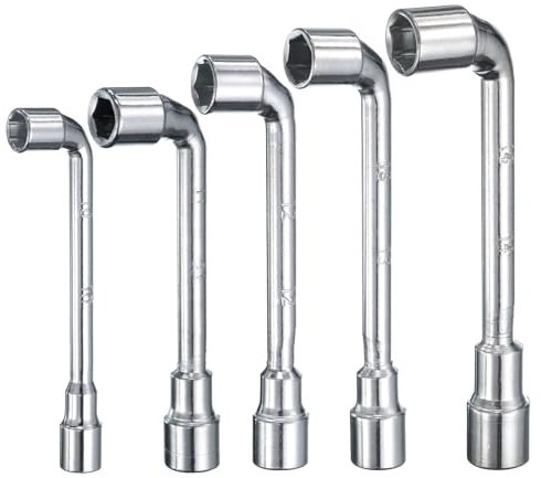 sourcing map 5pcs L Shaped Angled Hex Socket Wrench 10/11/12/13/14mm 45# Steel Double Ended Metric 6 Point Tubular Socket Spanner for General Repairing, Pipeline, Bicycle Car Maintenance