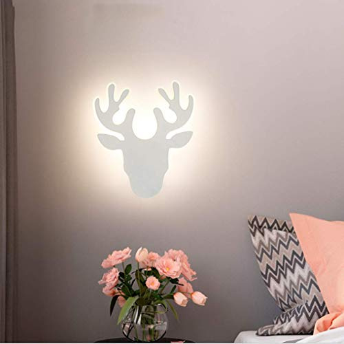 SSNCcNC LED Kreativ Modern Wandleuchten Hirsch Schlafzimmer Nachttischlampe 13W Innen Minimalistische Wandlampe Acryl Bettlampe Wohnzimmer Hotel Flur Treppe Wandbeleuchtung,Weiß