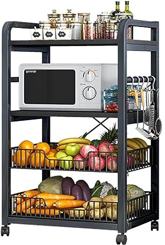 Estante de cocina para microondas con estante de almacenamiento de utilidad, soporte industrial para horno microondas para especias, estante negro para microondas