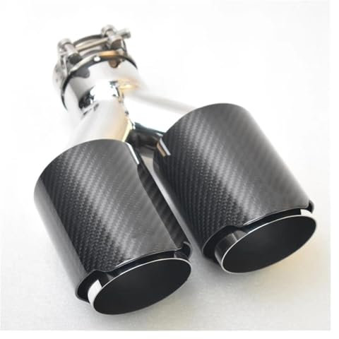 Auspuffblende Auto Universal Edelstahl Carbon Faser Glänzend Schalldämpfer Spitze Y Form Doppel Ausgang Auspuffrohr Schalldämpfer Düse Dekoration W222 Spitze Schalldämpfer(57MM IN -102MM Out)
