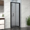 NRG 700mm Bathroom Bi- Fold Shower Door Black Framed with 700x700mm SMC Square Shower Tray Anthracite