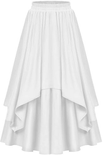 Lange Röcke für Damen, UK-Faltenröcke, ausgestellte A-Linien-Röcke, elastische Taille, Retro-Renaissance-Röcke, gestufter mehrlagiger Rock, Maxiröcke, Swing-Röcke, Freizeitröcke, Boho-Röcke, 01#weiß,