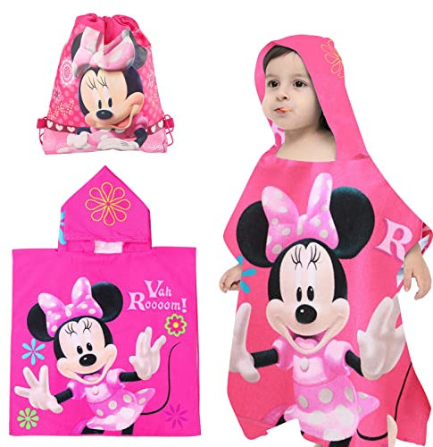 Toalla Playa Niña Bebe de Baño con Capucha, Toalla Poncho Niño Toalla Infantil de Playa Toalla de Microfibra Poncho y Bolsa de Cordó, Surf para Baño Piscina Playa Niños de 2 a 8 Años (Rosa)