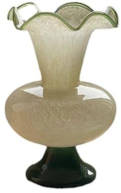 Werwing Vase en verre soufflé à la main de 27,9 cm : grand piédestal vert et blanc avec bord ondulé, large bouche pétale, finition brillante bicolore, centre de table vintage médiéval