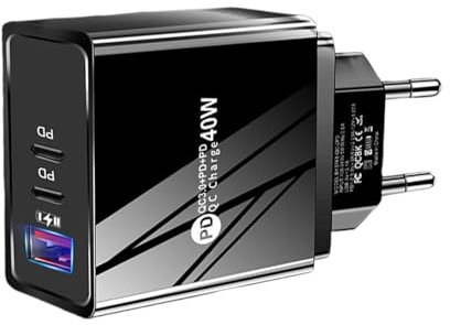Adattatore per caricabatterie USB – Blocco di ricarica rapida 40 W QC3.0 adattatore di alimentazione compatto – Protezione contro sovratensioni e surriscaldamento per accessori elettronici telefoni e
